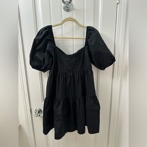 American Eagle Black Baby Doll Tiered Dress with Back Tie